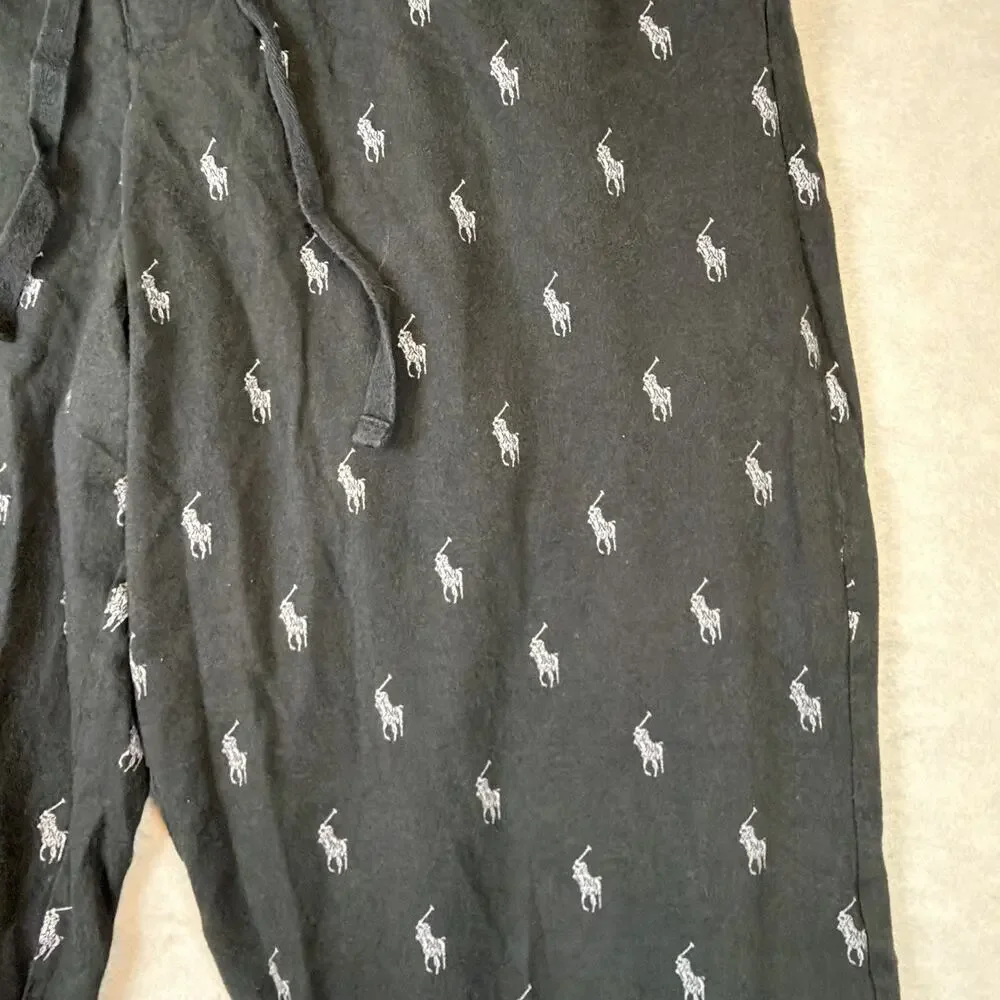 Polo Ralph Lauren Black Pony Printed Cotton Pajama Pants‎ Mens Sz Large